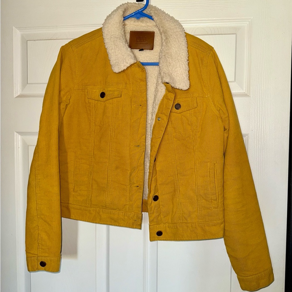 Yellow Corduroy Sherpa-Lined Trucker Jacket